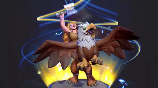 Warcraft Rumble release date - a woman with a large hammer riding a gryphon