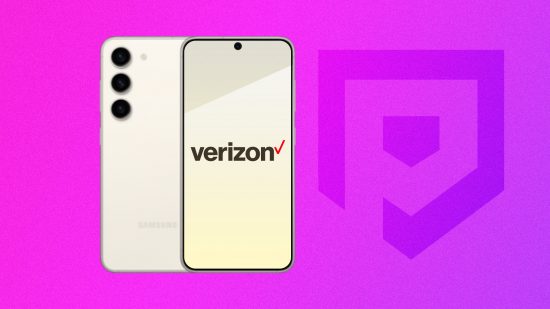 A picture of a Verizon phone in front of a purple and pink background for our best Verizon phone deals guide