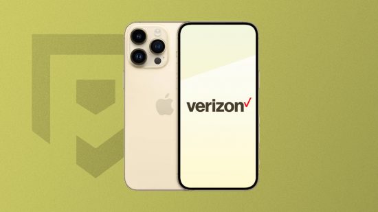 one of the best Verizon phones in front of a yellow background