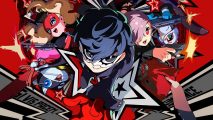 Persona 5 Tactica review: the cast of the game on a red background, in combat poses