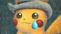 Pikachu Van Gogh card artwork with a teardrop on it