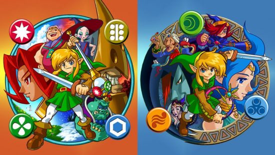all Zelda games in order: two box artworks from Oracle of Seasons and Oracle of Ages