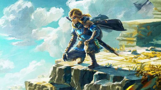 all Zelda games in order: Tears of the Kingdom official artwork of Link in the sky