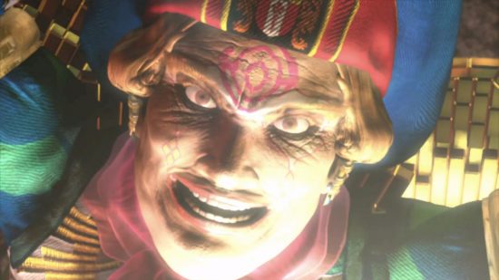 Baten Kaitos I & II HD Remaster review shot showing a mans face with a red hat and red mark on his forehead looking menacing.