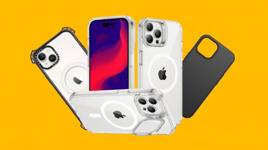 Custom image for best iPhone 15 cases guide with multiple examples on screen including Otterbox and Casetify models
