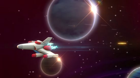 Best plane games: Galaga Wars. Image shows a Galaga ship flying through space.