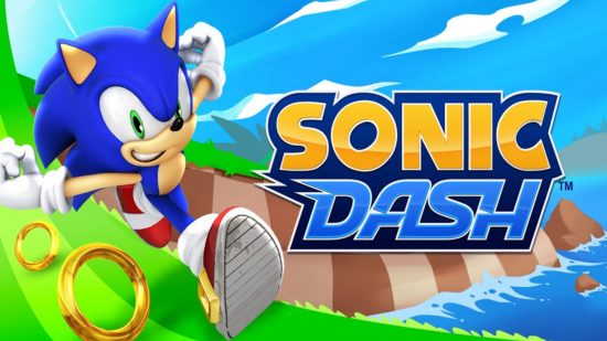 Best running games: Sonic Dash. Image shows Sonic running alongside the game's logo.