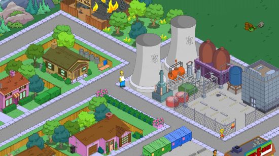 City Builder games: a screenshot from Simpsons Tapped Out shows the city of Springfield 