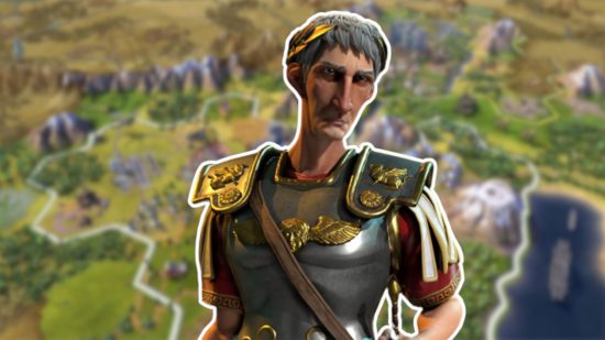 Custom image for Civilization 6 tier list with Julius Caesar on a combat map background