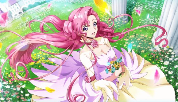 Code Geass: Lost Stories tier list: A pink-haired character in a flowing dress in a garden
