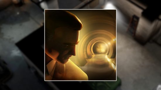 Cypher 007 release date: The game icon showing a shadowy Bond in a cylindrical hallway in sepia light. This icon is outlined in white and pasted on a blurred game screenshot
