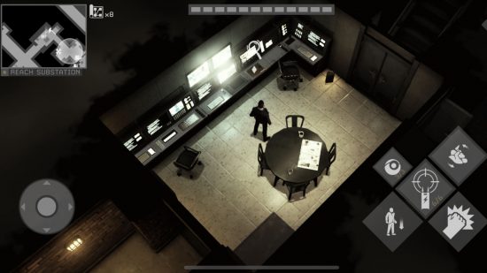 Screenshot of James Bond standing in a office with computers inside for Cypher 007 review