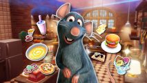 Disney Dreamlight Valley recipes - Remy in his kitchen, surrounded by a range of tasty DDLV meals
