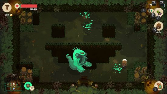 dungeon crawler games: a stage in Moonlighter with a ghostly enemy