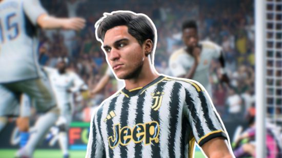Custom image for FC 24 potential guide with a Juventus player on a FC 24 background