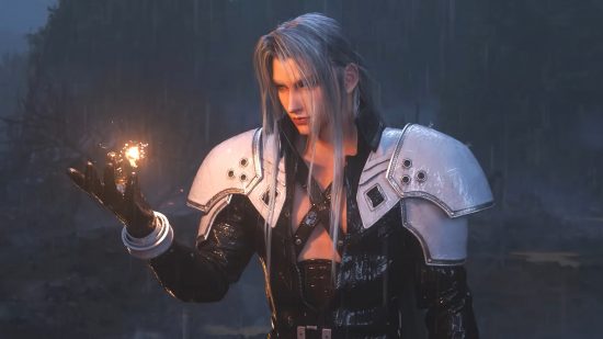 Final Fantasy Ever Crisis codes - Sephiroth standing in the rain at night with a fireball coming out of his hand