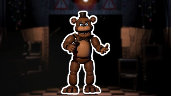 Custom image for FNAF Freddy guide with Freddy glowing in the warehouse
