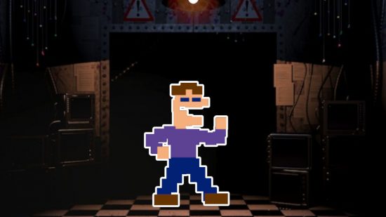 Custom image for FNAF Mike Schmidt guide with the pixelated Mike on screen