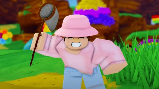 Fun Roblox games: a character swings a net to try and catch a creature