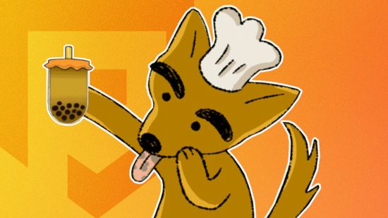 A dog holding a cup of bubble tea from the Celebrating Bubble Tea Google Doodle game