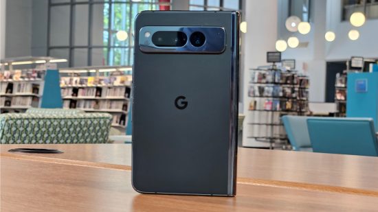 Google Pixel Fold review - a photo of the Google Pixel Fold standing on a table