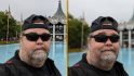 Google Pixel Fold review - two selfies taken on the Pixel Fold, one with a background blur and the other without