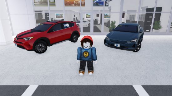 Greenville codes - a PT Roblox avatar stood in front of two cars