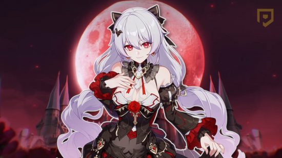 Theresa in her Lunar Vow: Crimson Love battlesuit from the new Honkai Impact update