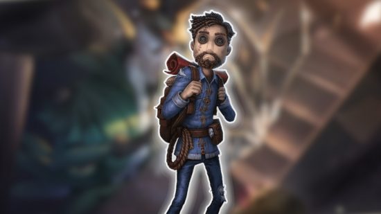 Identity V characters: The Explorer outlined in white and pasted on a blurred Identity V background