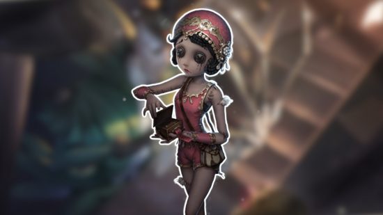 Identity V characters: The Female Dancer outlined in white and pasted on a blurred Identity V background