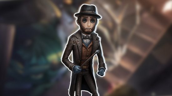 Identity V characters: The Magician outlined in white and pasted on a blurred Identity V background