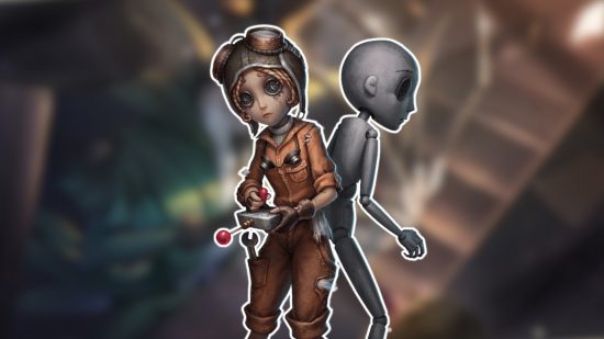 Identity V characters: The Mechanic outlined in white and pasted on a blurred Identity V background