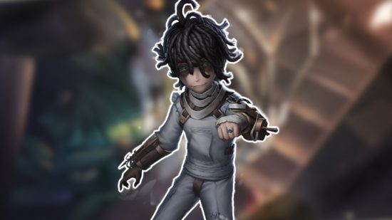 Identity V characters: The Patient outlined in white and pasted on a blurred Identity V background