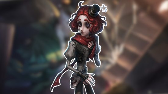 Identity V characters: The Weeping Clown outlined in white and pasted on a blurred Identity V background