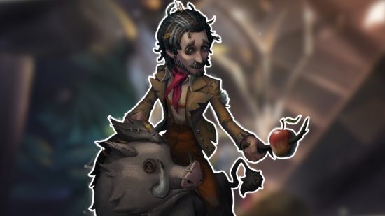 Identity V characters: The Wildling outlined in white and pasted on a blurred Identity V background