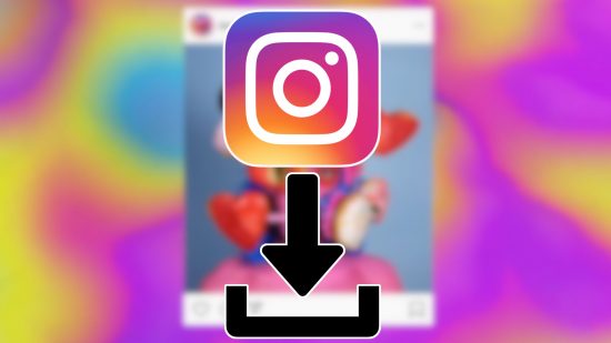 Custom image for Instagram download guide with the Instagram logo and a download icon over an Instagram promo pic