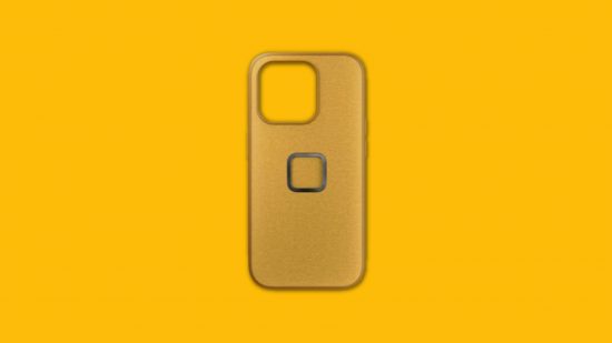 The best iphone 15 pro case Moment: a yellow fabric case with an attachment loop