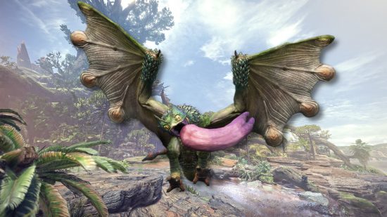 Monster Hunter Now monsters - a Pukei-Pukei against a rocky background
