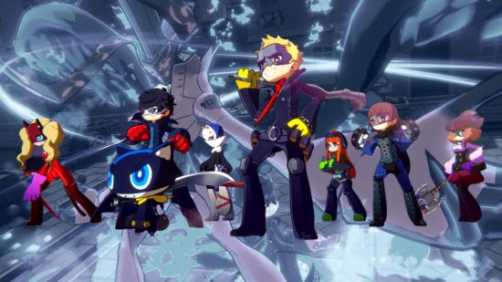 Persona 5 Tactica preview - the Phantom Thieves of Hearts all stood together