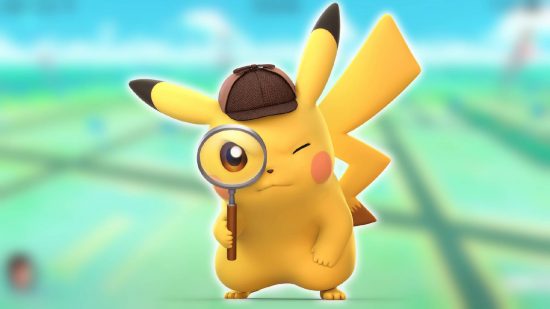 Pokémon Go Detective Pikachu: A Pikachu wearing a Detective hat peaks through a magnifying glass
