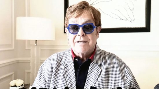 Screenshot of Elton John's video cameo appearance at the RDC 2023 keynote