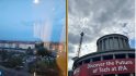 Samsung Galaxy Z Fold5 review camera comparison sowing a skyline on the left side and a shot of the Messe Berlin on the right side