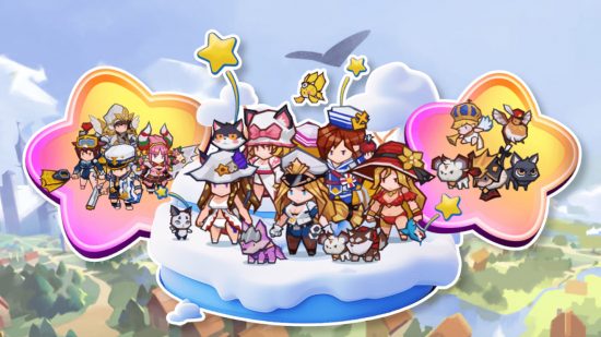 Seven Knights Idle Adventure codes - a group of chibi sprites from the game standing on a cloud