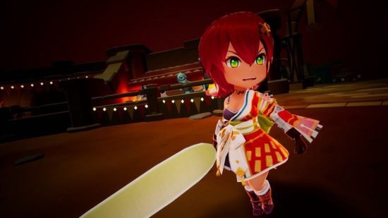 Silent Hope review: The warrior wielding a radish sword looking shocked as the camera pans round her in a fight arena