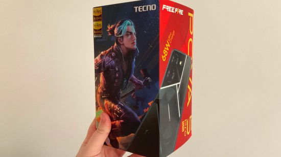 Tecno Pova 5 Pro 5G Free Fire Special Edition review: A photo of the Free Fire themed box for the phone