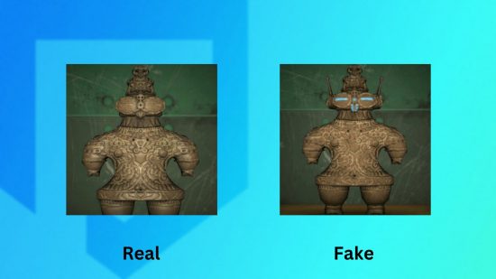 The real and fake versions of the ACNH art guide ancient statue