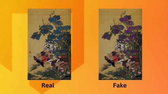 The real and fake versions of the ACNH art guide detailed painting