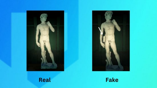 The real and fake versions of the ACNH art guide gallant statue