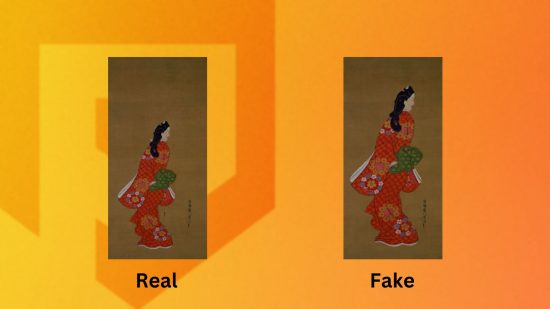 The real and fake versions of the ACNH art guide graceful painting