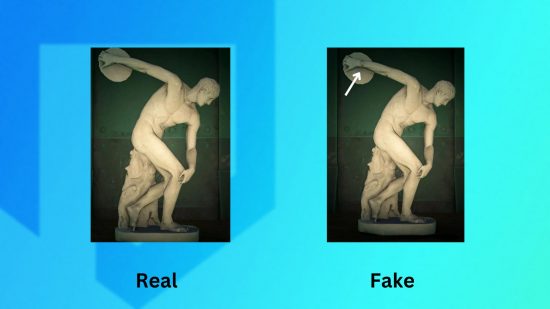 The real and fake versions of the ACNH art guide robust statue